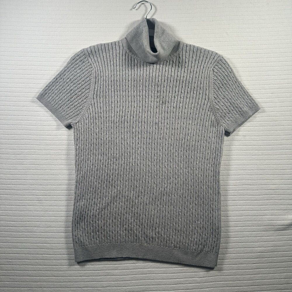 Jeanne Pierre Women’s Gray Ribbed Short Sleeve Mock Neck Sweater Size L
